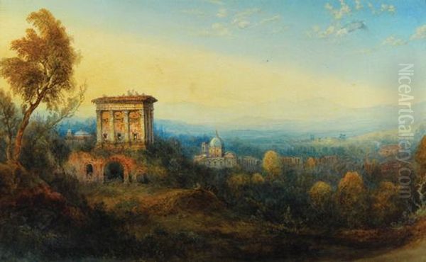 A View Near Rome From The Road Leading To Praeneste Oil Painting by William Crouch