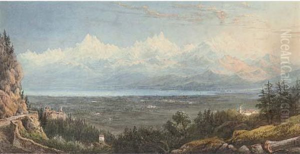 View Of Mont Blanc Oil Painting by William Crouch