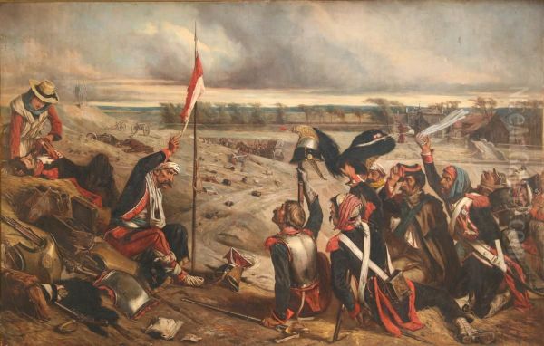 Napoleonic Soldiers After The Battle Of Hougoumont Oil Painting by Eyre Crowe