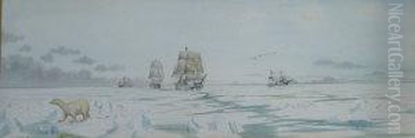 Firing At A Polar Bear Oil Painting by Alexander William Crowford Linsday