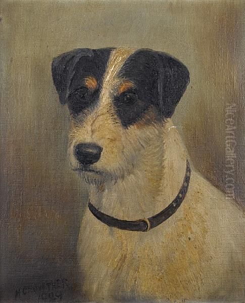 Head Of A Fox Terrier Oil Painting by Henry Crowther