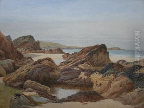 Crigga Rocks, Newquay Oil Painting by William Edwards Croxford