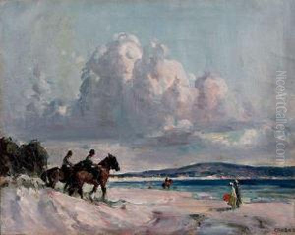 Cavaliers Sur La Plage Oil Painting by Frank R. Crozier