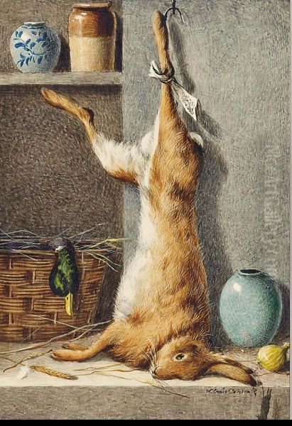 Rabbit And Mallard On The Pantry Shelf Oil Painting by William Cruickshank