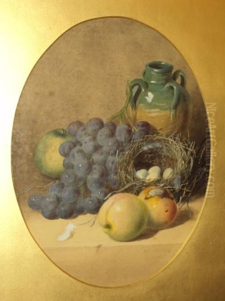 Still Life Of Fruit, Jug And Birds Nest Witheggs Oil Painting by William Cruickshank