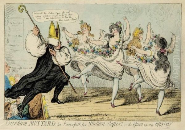 Durham Mustard Too Powerfull For Italian Capers, Or The Opera In An Uproar Oil Painting by Isaac Cruikshank