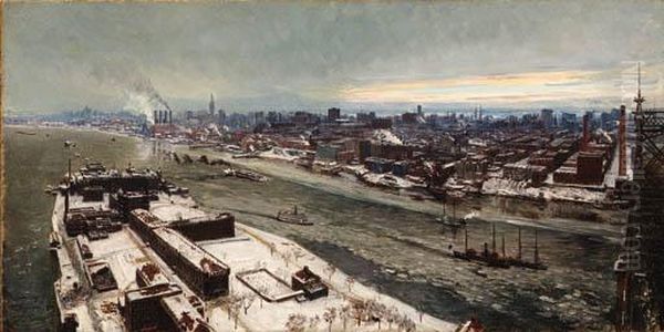 View Of Manhattan In Winter Oil Painting by Sebastien Cruset