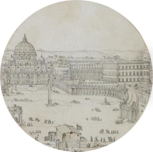 View Of St Peter's, Rome, With A Military Encampment In The Foreground Oil Painting by Lieven Cruyl