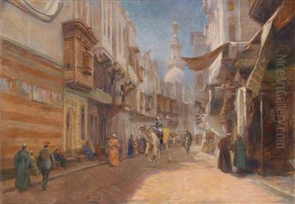 Oriental Street Scene Oil Painting by Karoly Cserna