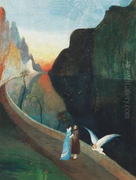 Encounter Of Lovers (rendezvous), Around 1902 Oil Painting by Tivadar Csontvary Kosztka