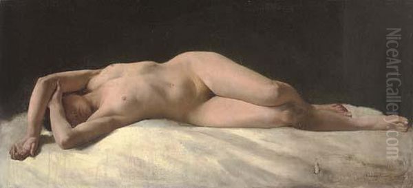 Reclining Nude Oil Painting by Karoly Csuzy