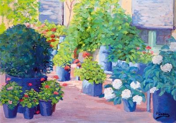 Macetas En El Patio Oil Painting by Jose Cubas Martin