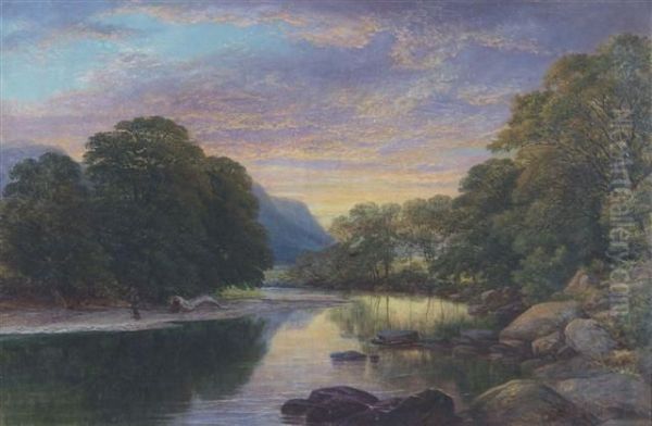 'on The Conway, Near Bettws Y Coed, N. Wales' Oil Painting by William Harold Cubley