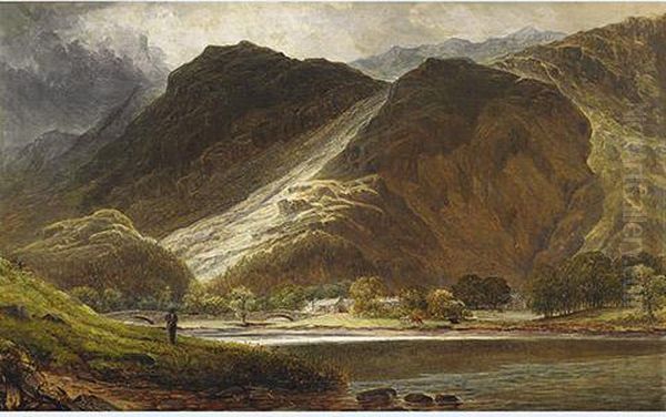 Fly Fisherman In Extensive Landscape Oil Painting by William Harold Cubley