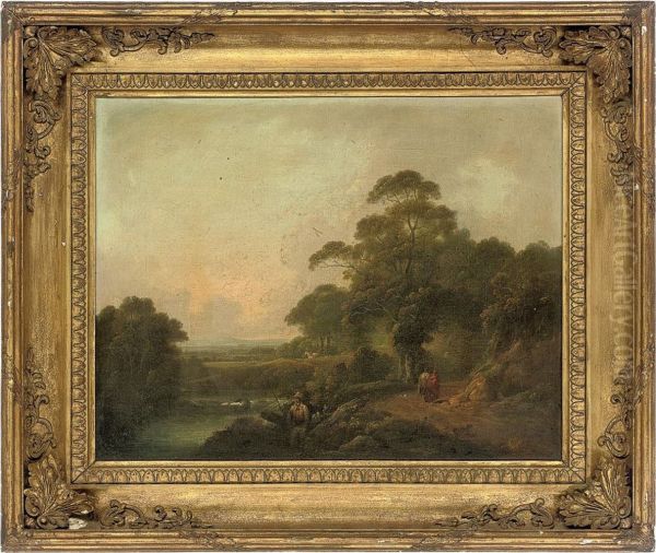 An Angler On A River Bank Oil Painting by George Cuitt