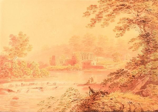 Ruins Of Easby Abbey Near Richmond Oil Painting by George, the Younger Cuitt