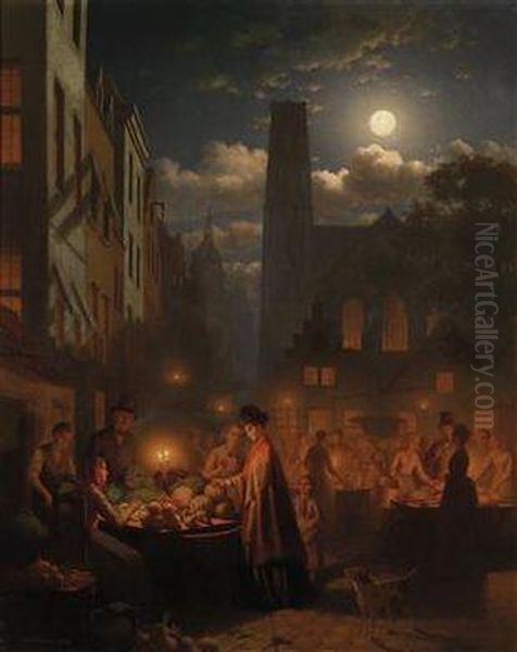 Vegetable Market At Night Oil Painting by Johann Mongels Culverhouse