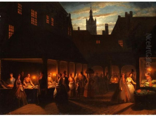 Nachtlicher Strassenmarkt Oil Painting by Johann Mongels Culverhouse