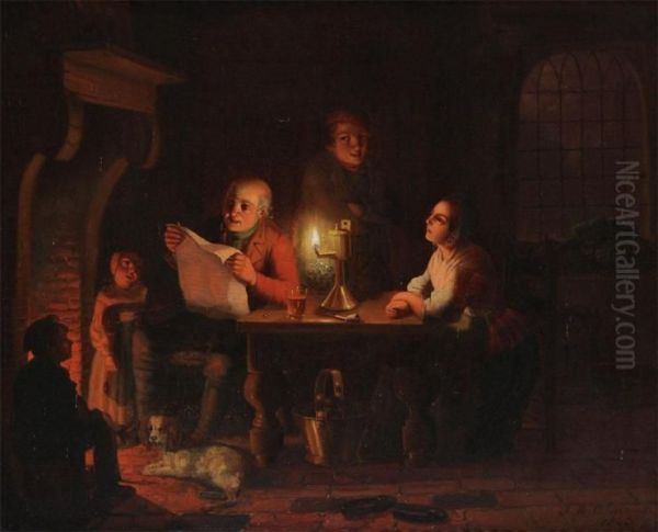 Interior With Figures At A Table By Candlelight Oil Painting by Johann Mongels Culverhouse