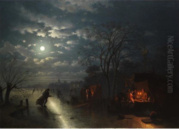 Nachtliches Eisvergnugen Oil Painting by Johann Mongels Culverhouse