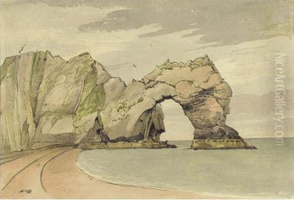 Durdle Door: The Great Nature Rock Arch Near Lulworth Oil Painting by George Cumberland