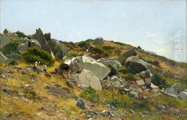 Paesaggio Roccioso Con Giovani Contadini Oil Painting by Ettore Cumbo