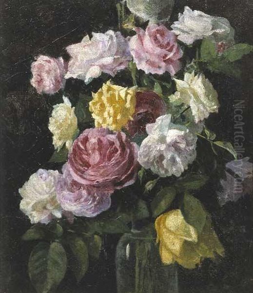 Vaso Con Rose Bianche Oil Painting by Ettore Cumbo