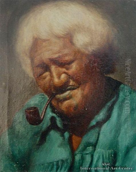 Maori Elder With Pipe And Moko Oil Painting by Vera Cummings