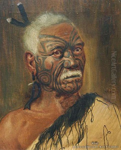 Maori Chief Oil Painting by Vera Cummings