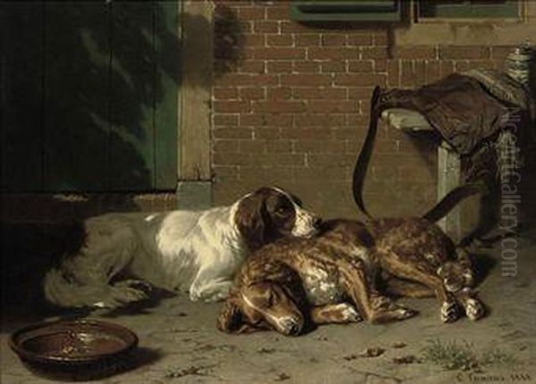 English Springer Spaniels Resting After The Hunt Oil Painting by Conradyn Cunaeus