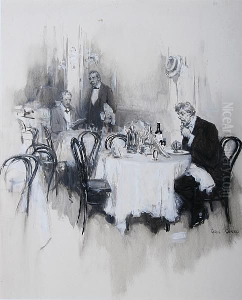 Restaurant Interior With Two Men Dining Oil Painting by Cyrus Cuneo