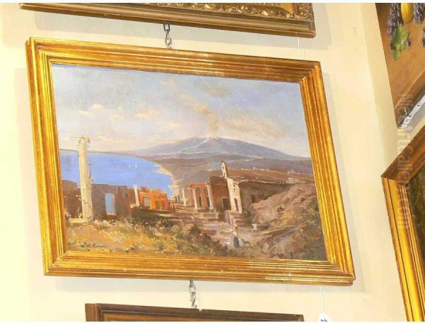 Veduta Di Taormina Dal Teatro Greco Oil Painting by Edgardo Curcio