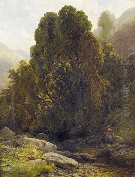 Sonnige Landschaftspartie Mit Angler An Einem Bach Oil Painting by James Jackson Curnock