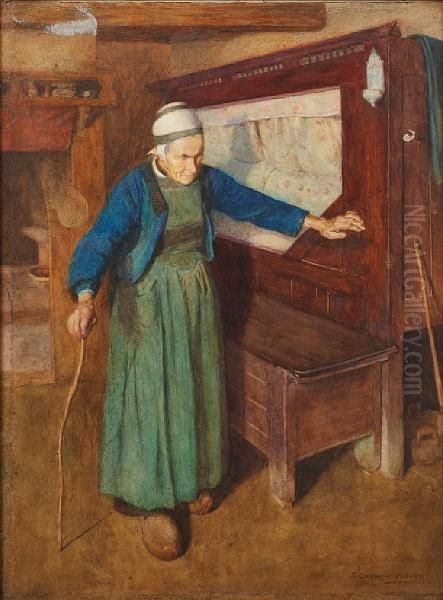 Breton Peasant Woman In An Interior Oil Painting by Sidney Curnow Vosper