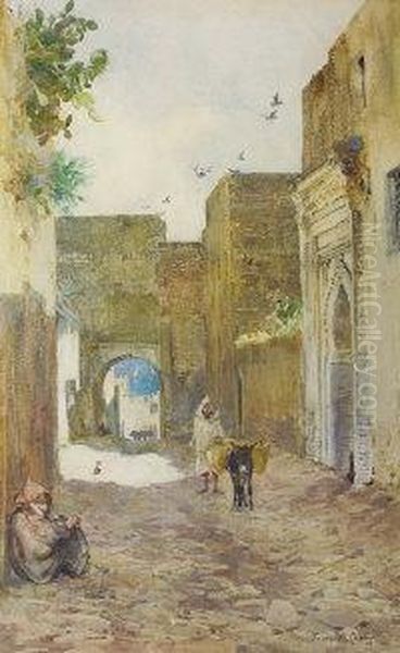 A Bazaar In Tangier (1887) And A Street In Tangier Oil Painting by Fanny W. Currey