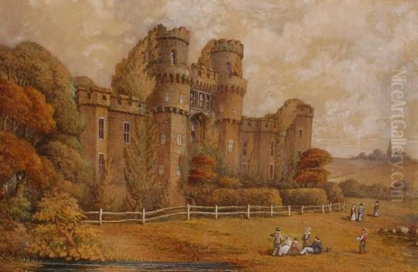 Figures Outside Herstmonceux Castle Oil Painting by Francis Edmond Currey