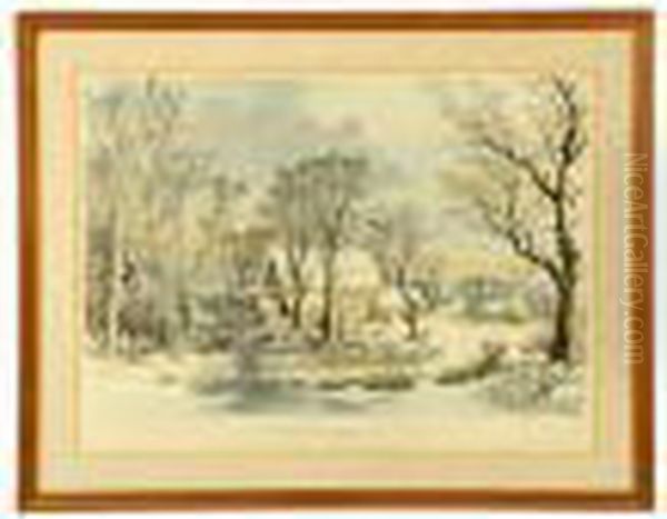 Winter In The Country - Grist Mill Oil Painting by Currier & Ives Publishers