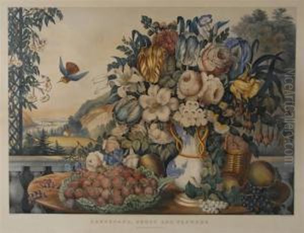 Landscape, Fruit And Flowers Oil Painting by Edward Wilson Currier