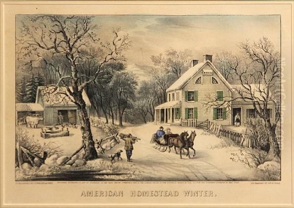 American Homestead Winter Oil Painting by Edward Wilson Currier