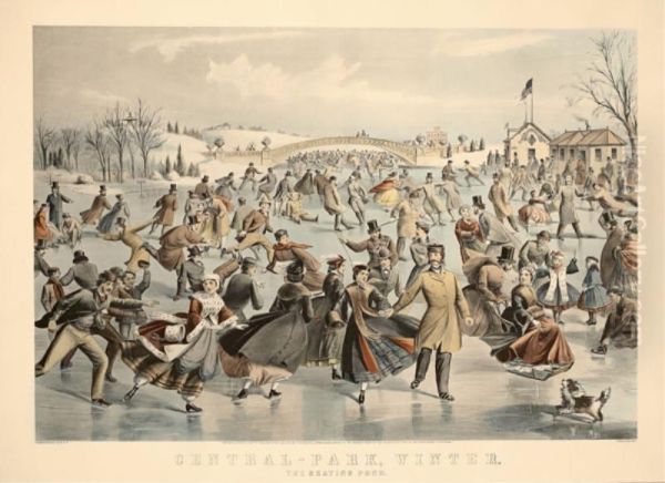 Central-park, 
Winter, 
The Skating Pond Oil Painting by Edward Wilson Currier