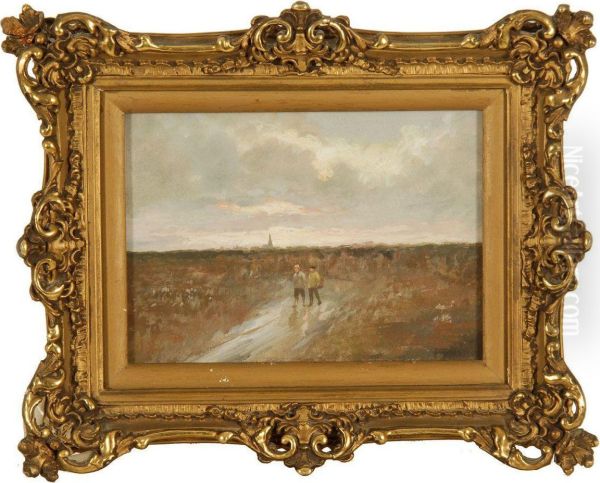 Landscape With Two Figures Walking Oil Painting by Joseph Frank Currier