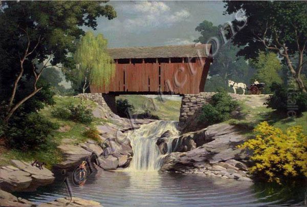 Cascade Bridge Oil Painting by Asahel Curtis