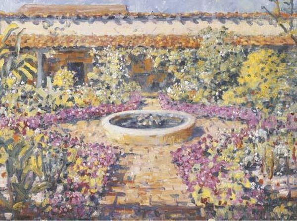 Adobe Garden Oil Painting by Elizabeth Curtis