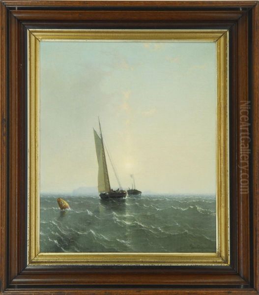 Shipping Off The Coast At Sunrise Oil Painting by George Curtis