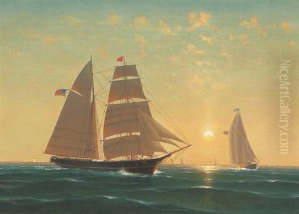 Full Sail, Boston Harbor Oil Painting by George Curtis