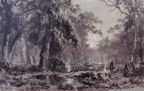 An Aboriginal Camp Oil Painting by James Waltham Curtis