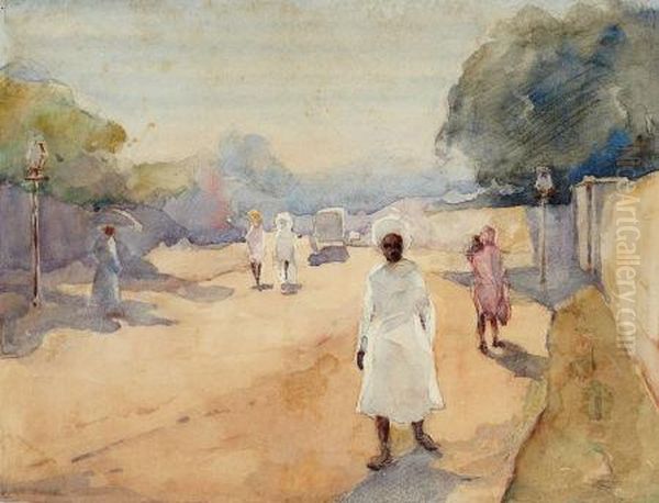 A Street In Hyderabad, Deccan, India Oil Painting by Ralph Wormsley Curtis