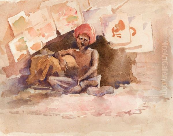 Indian Picture Vendor Oil Painting by Ralph Wormsley Curtis