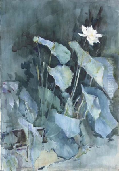 White Lotus Oil Painting by Ralph Wormsley Curtis