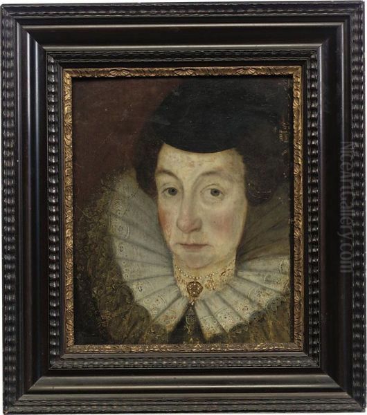 Portrait Of A Lady, Head And Shoulders, In A Ruff And A Blackhat Oil Painting by Hyeronimus Custodis